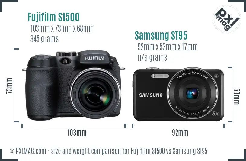Fujifilm S1500 vs Samsung ST95 size comparison
