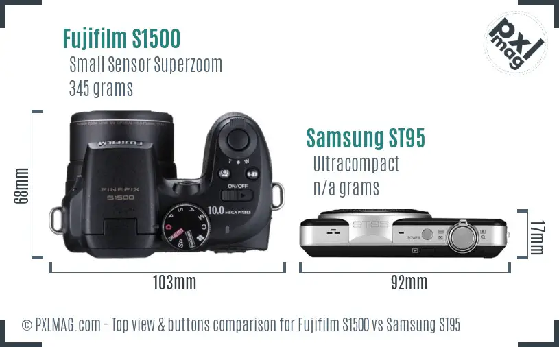 Fujifilm S1500 vs Samsung ST95 top view buttons comparison