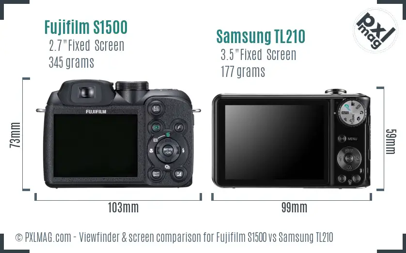 Fujifilm S1500 vs Samsung TL210 Screen and Viewfinder comparison