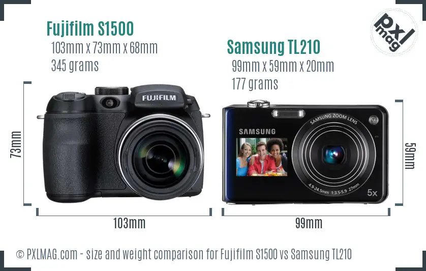 Fujifilm S1500 vs Samsung TL210 size comparison