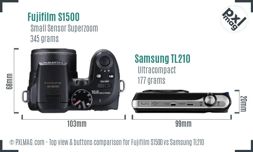 Fujifilm S1500 vs Samsung TL210 top view buttons comparison