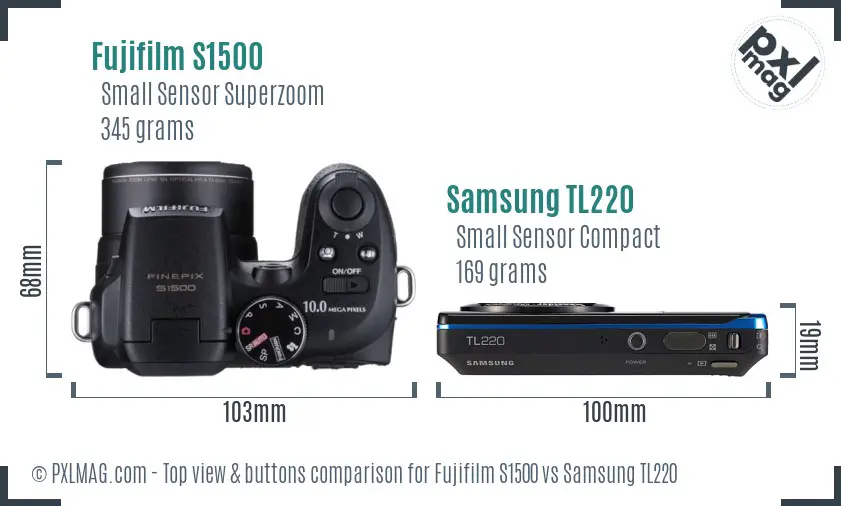 Fujifilm S1500 vs Samsung TL220 top view buttons comparison