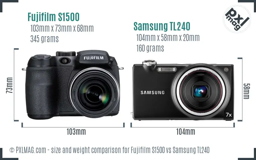 Fujifilm S1500 vs Samsung TL240 size comparison