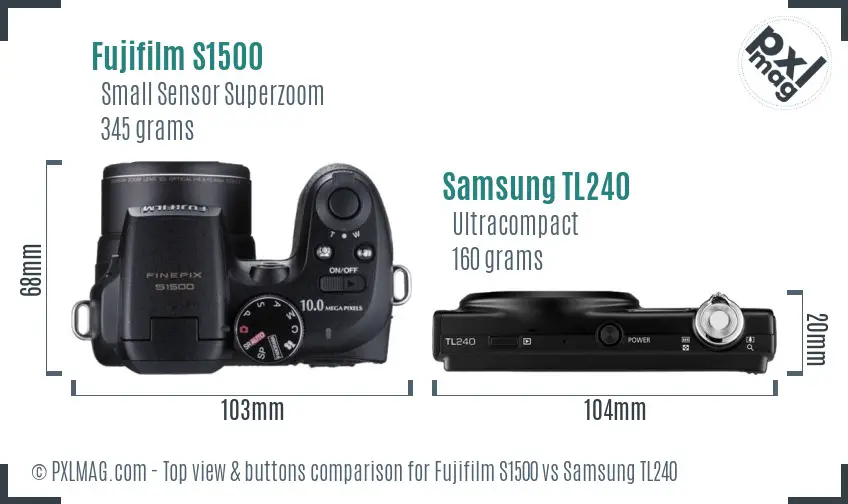 Fujifilm S1500 vs Samsung TL240 top view buttons comparison