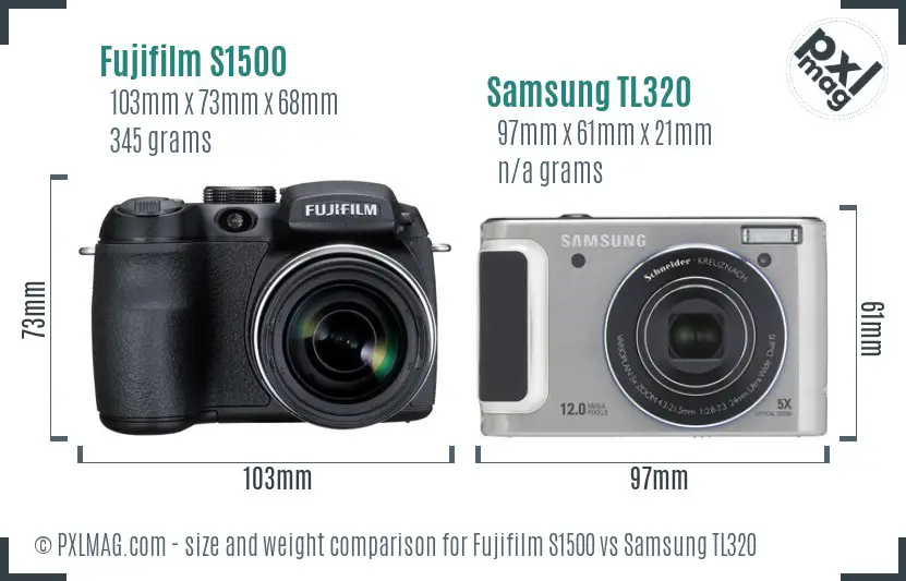 Fujifilm S1500 vs Samsung TL320 size comparison