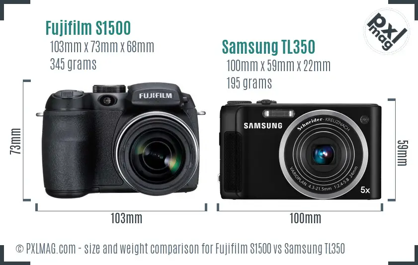 Fujifilm S1500 vs Samsung TL350 size comparison