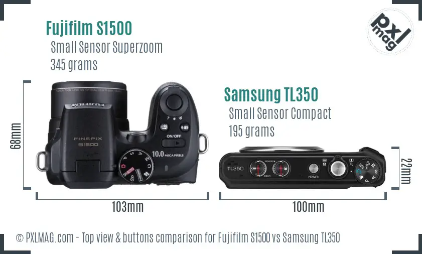 Fujifilm S1500 vs Samsung TL350 top view buttons comparison