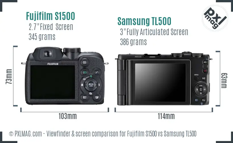 Fujifilm S1500 vs Samsung TL500 Screen and Viewfinder comparison Fujifilm S1500 vs Samsung TL500 Screen and Viewfinder comparison