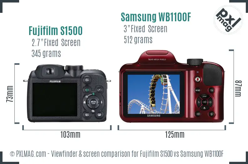 Fujifilm S1500 vs Samsung WB1100F Screen and Viewfinder comparison