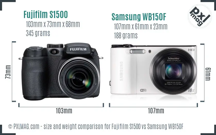 Fujifilm S1500 vs Samsung WB150F size comparison