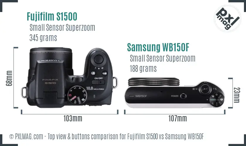 Fujifilm S1500 vs Samsung WB150F top view buttons comparison