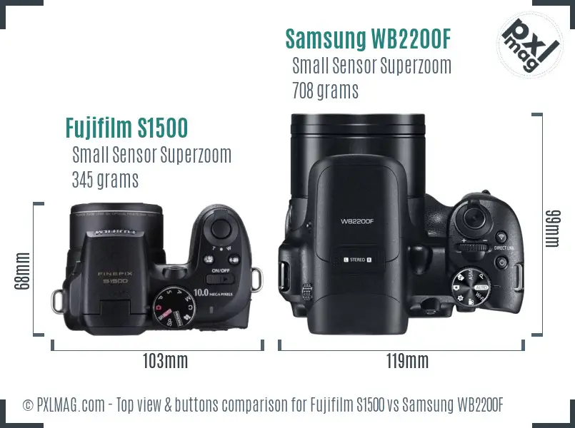 Fujifilm S1500 vs Samsung WB2200F top view buttons comparison