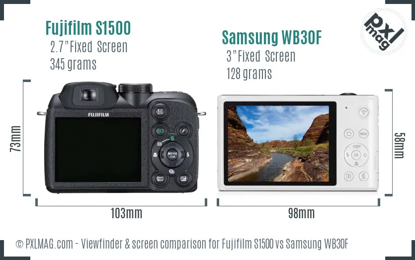 Fujifilm S1500 vs Samsung WB30F Screen and Viewfinder comparison