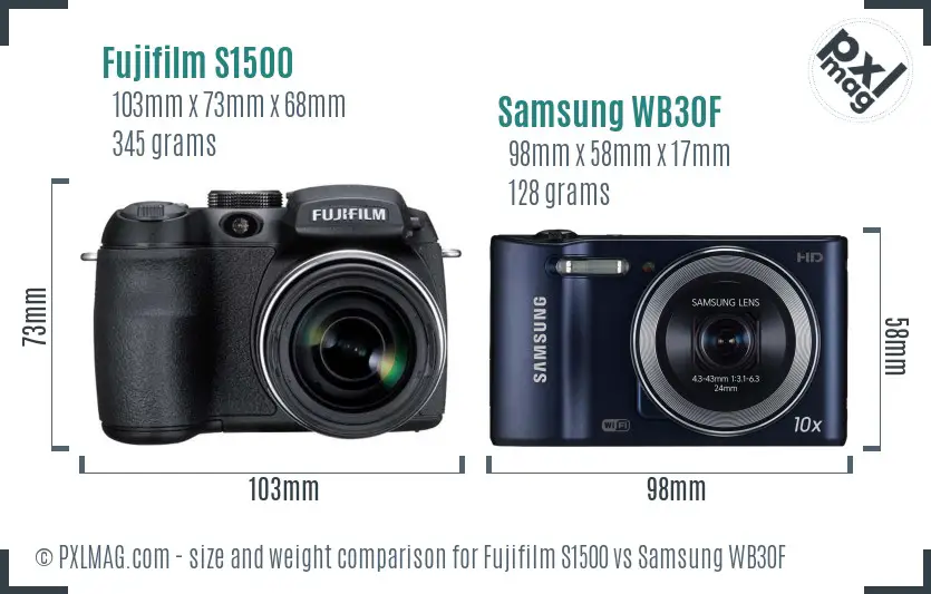 Fujifilm S1500 vs Samsung WB30F size comparison