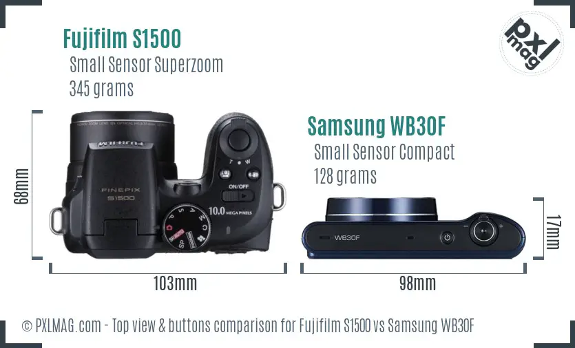 Fujifilm S1500 vs Samsung WB30F top view buttons comparison