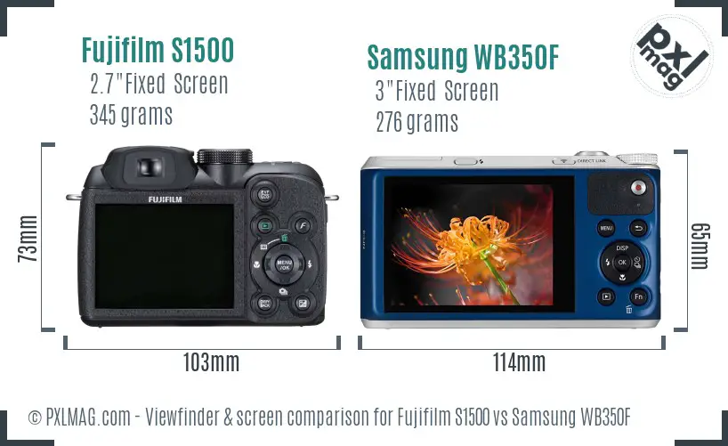 Fujifilm S1500 vs Samsung WB350F Screen and Viewfinder comparison