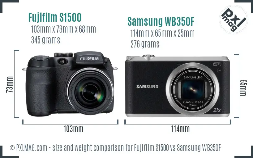 Fujifilm S1500 vs Samsung WB350F size comparison