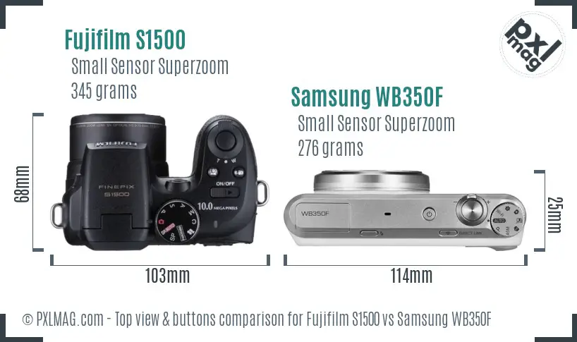 Fujifilm S1500 vs Samsung WB350F top view buttons comparison