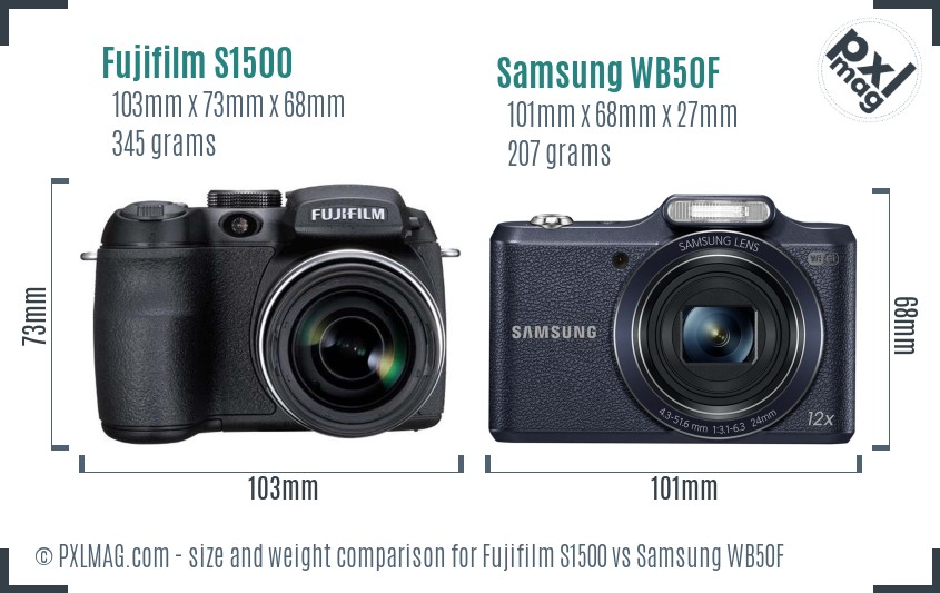 Fujifilm S1500 vs Samsung WB50F size comparison
