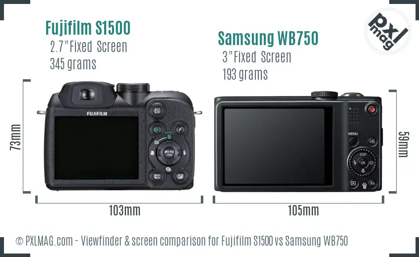 Fujifilm S1500 vs Samsung WB750 Screen and Viewfinder comparison