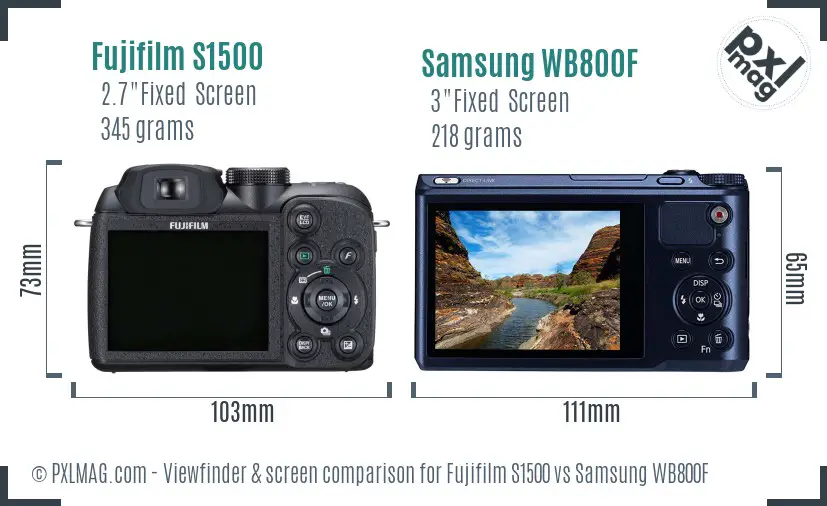 Fujifilm S1500 vs Samsung WB800F Screen and Viewfinder comparison