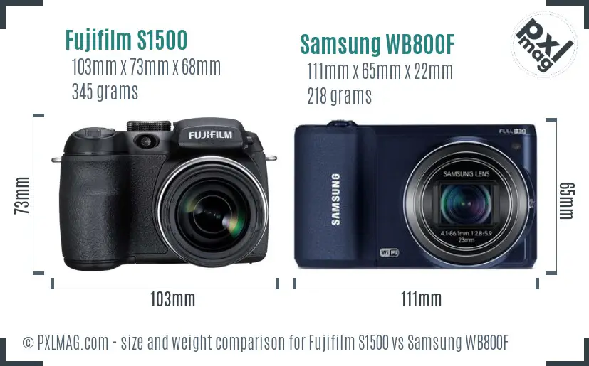 Fujifilm S1500 vs Samsung WB800F size comparison
