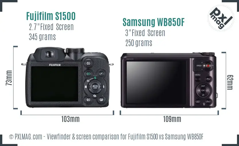 Fujifilm S1500 vs Samsung WB850F Screen and Viewfinder comparison
