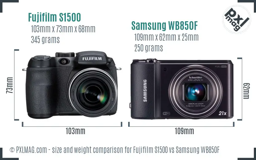 Fujifilm S1500 vs Samsung WB850F size comparison