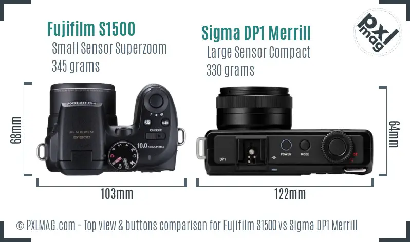 Fujifilm S1500 vs Sigma DP1 Merrill top view buttons comparison