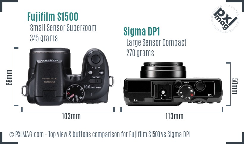 Fujifilm S1500 vs Sigma DP1 top view buttons comparison
