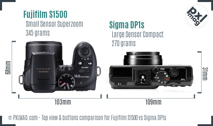 Fujifilm S1500 vs Sigma DP1s top view buttons comparison