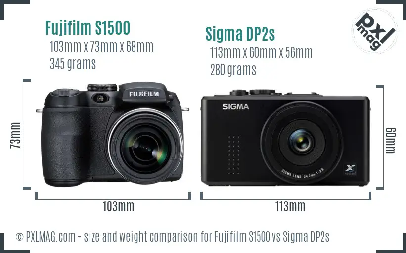 Fujifilm S1500 vs Sigma DP2s size comparison