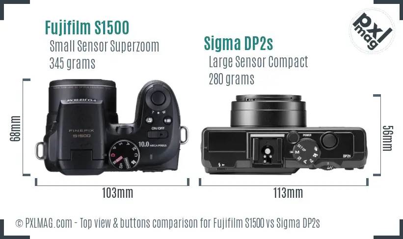 Fujifilm S1500 vs Sigma DP2s top view buttons comparison