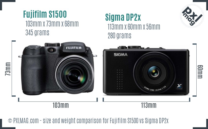 Fujifilm S1500 vs Sigma DP2x size comparison