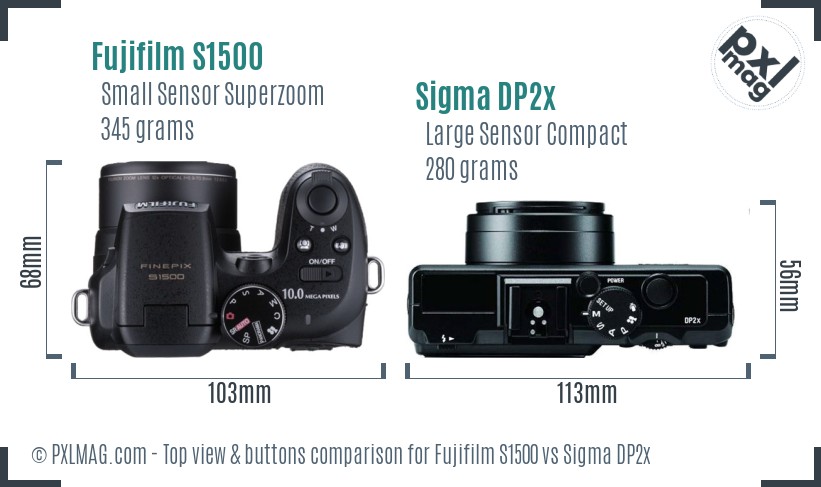 Fujifilm S1500 vs Sigma DP2x top view buttons comparison