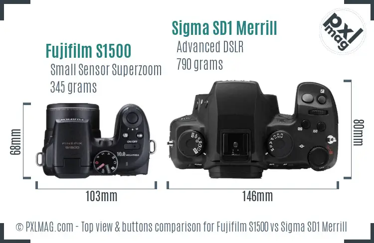 Fujifilm S1500 vs Sigma SD1 Merrill top view buttons comparison