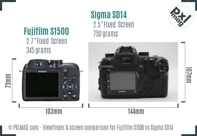 Fujifilm S1500 vs Sigma SD14 Screen and Viewfinder comparison