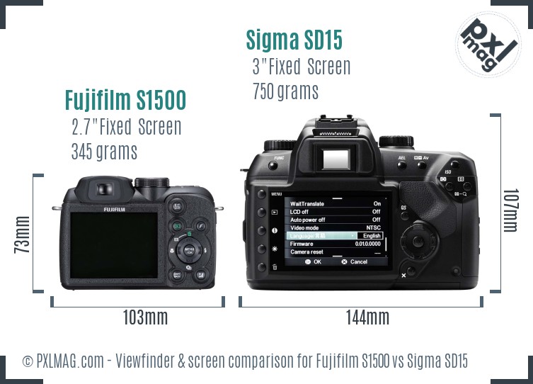 Fujifilm S1500 vs Sigma SD15 Screen and Viewfinder comparison