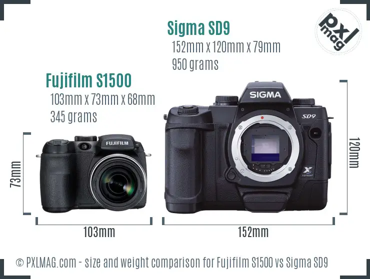 Fujifilm S1500 vs Sigma SD9 size comparison Fujifilm S1500 vs Sigma SD9 size comparison
