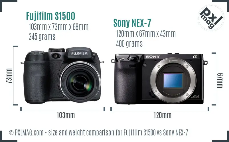 Fujifilm S1500 vs Sony NEX-7 size comparison