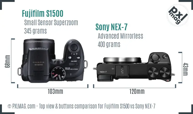 Fujifilm S1500 vs Sony NEX-7 top view buttons comparison
