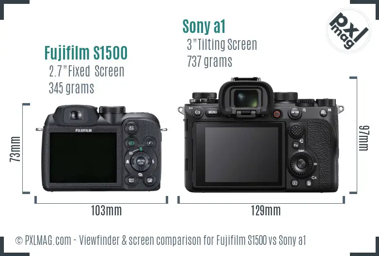 Fujifilm S1500 vs Sony a1 Screen and Viewfinder comparison Fujifilm S1500 vs Sony a1 Screen and Viewfinder comparison