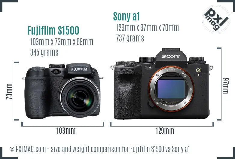 Fujifilm S1500 vs Sony a1 size comparison Fujifilm S1500 vs Sony a1 size comparison