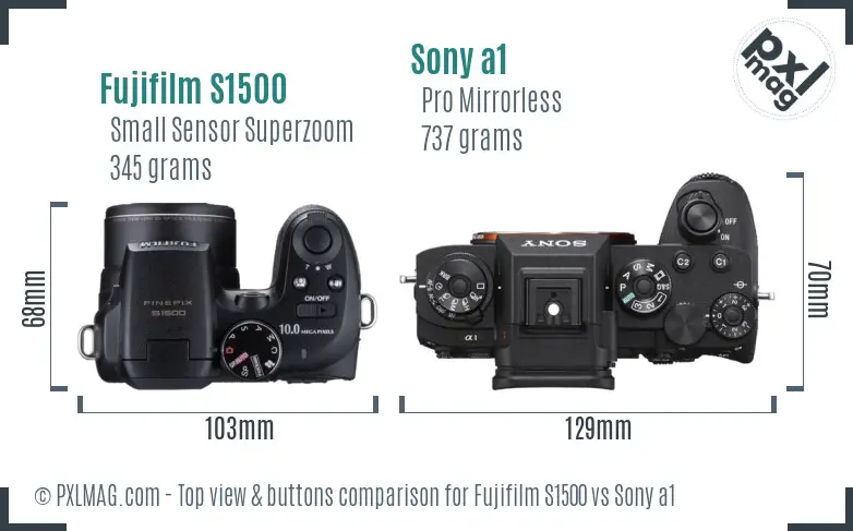 Fujifilm S1500 vs Sony a1 top view buttons comparison Fujifilm S1500 vs Sony a1 top view buttons comparison