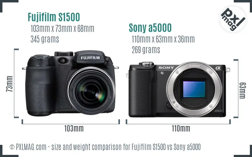 Fujifilm S1500 vs Sony a5000 size comparison Fujifilm S1500 vs Sony a5000 size comparison