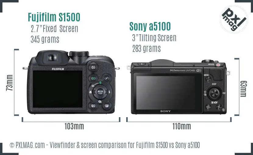 Fujifilm S1500 vs Sony a5100 Screen and Viewfinder comparison