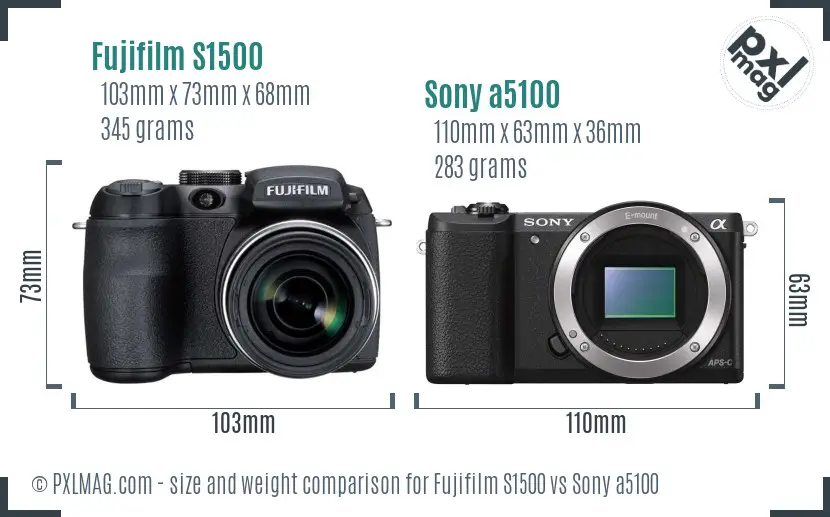 Fujifilm S1500 vs Sony a5100 size comparison