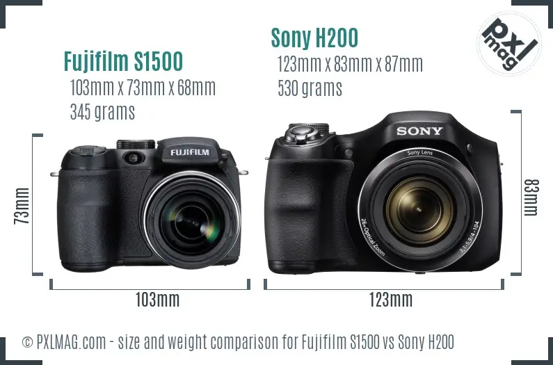Fujifilm S1500 vs Sony H200 size comparison Fujifilm S1500 vs Sony H200 size comparison