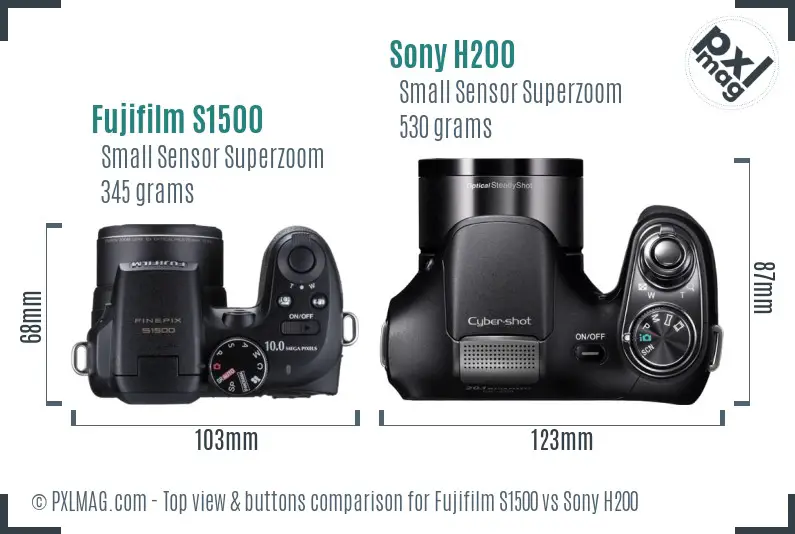 Fujifilm S1500 vs Sony H200 top view buttons comparison Fujifilm S1500 vs Sony H200 top view buttons comparison