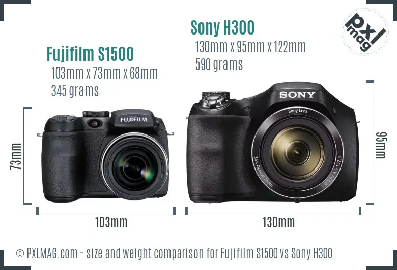 Fujifilm S1500 vs Sony H300 size comparison